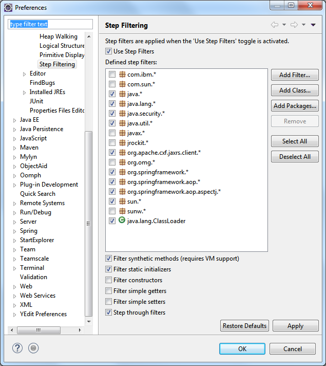 Step Filter Configuration